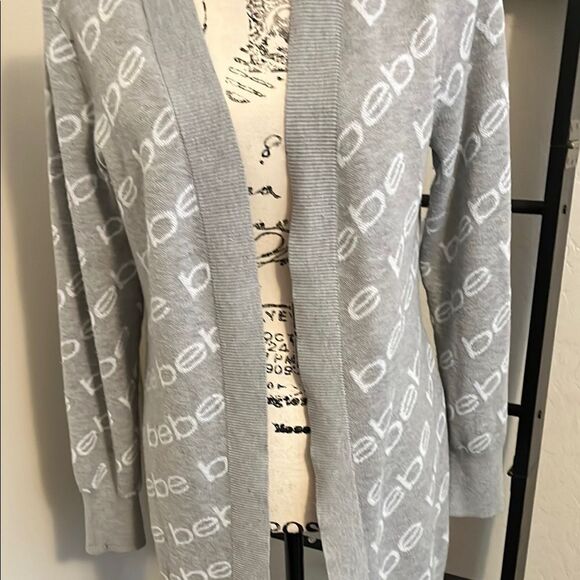 Bebe Gray Logo Open Style Cardigan Sweater Academia Business Casual Comfy - Picture 4 of 10